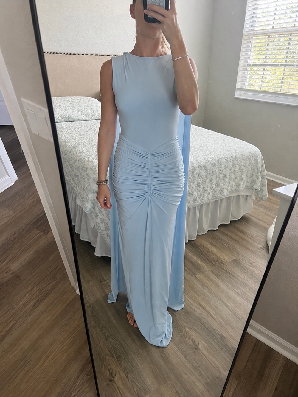Club L London Blue Boat-Neck Maxi  With Cape-Sleeves And Open-Back Size 6 NWT